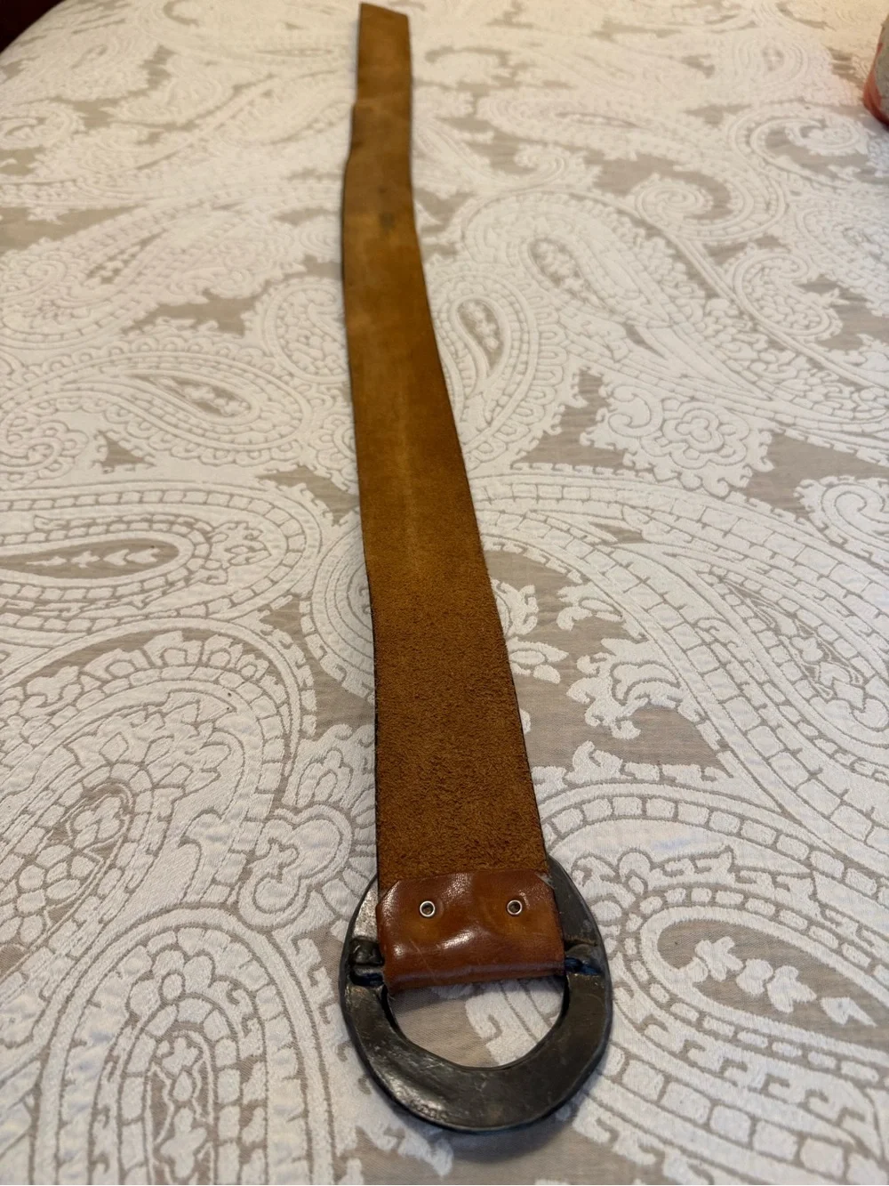 Vintage Garay Leather Belt with Hammered Silver Buckle